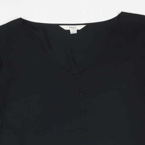 Marks and Spencer Womens Black Polyester Basic Blouse Size 18 V-Neck