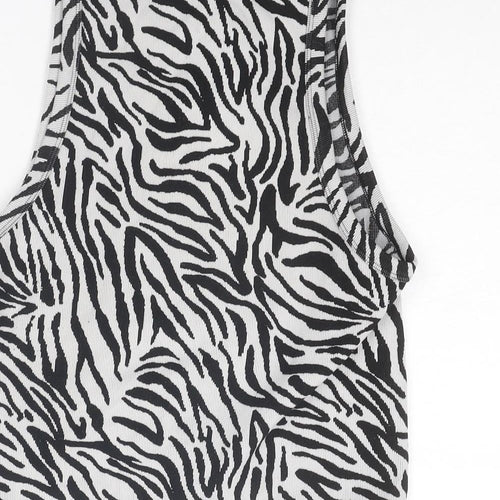 Stradivarius Womens Black Animal Print Polyester Cropped Tank Size L Round Neck - Zebra Pattern