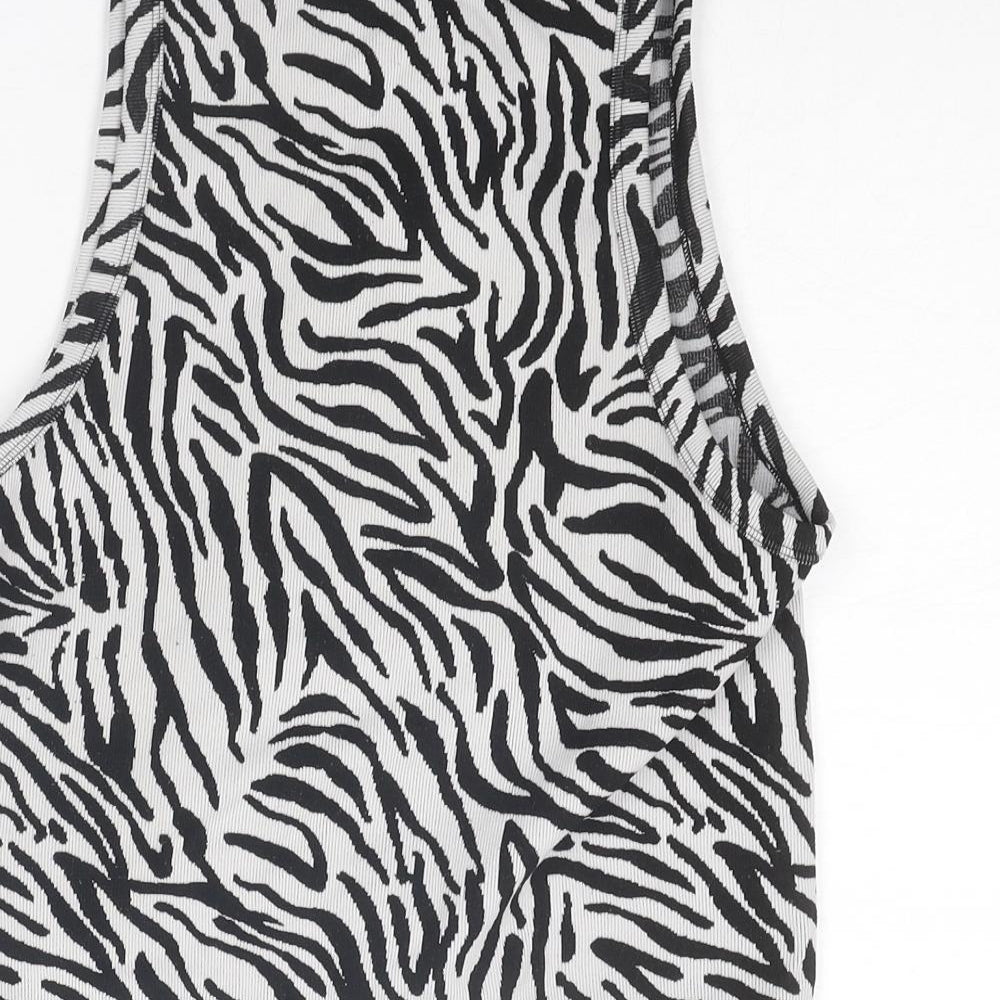 Stradivarius Womens Black Animal Print Polyester Cropped Tank Size L Round Neck - Zebra Pattern