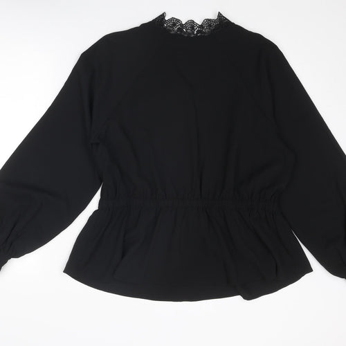 Michelle Keegan Womens Black Polyester Basic Blouse Size 18 V-Neck - Lace Details