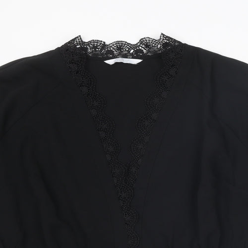 Michelle Keegan Womens Black Polyester Basic Blouse Size 18 V-Neck - Lace Details