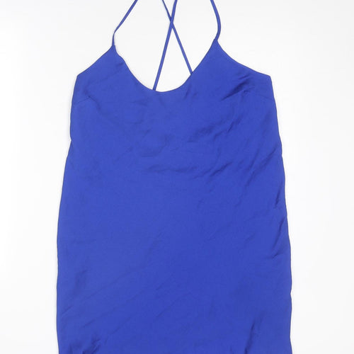 Marks and Spencer Womens Blue Polyester Slip Dress Size 12 Round Neck Pullover