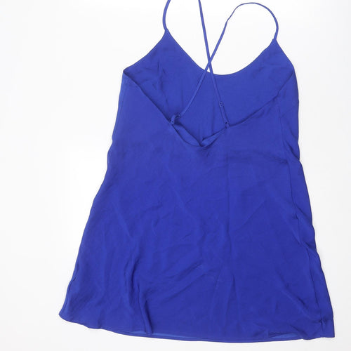 Marks and Spencer Womens Blue Polyester Slip Dress Size 12 Round Neck Pullover