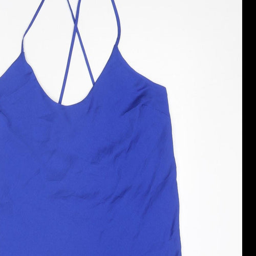 Marks and Spencer Womens Blue Polyester Slip Dress Size 12 Round Neck Pullover
