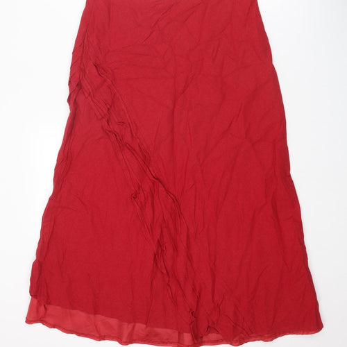 BHS Womens Red Linen A-Line Skirt Size 14 Zip