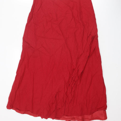BHS Womens Red Linen A-Line Skirt Size 14 Zip