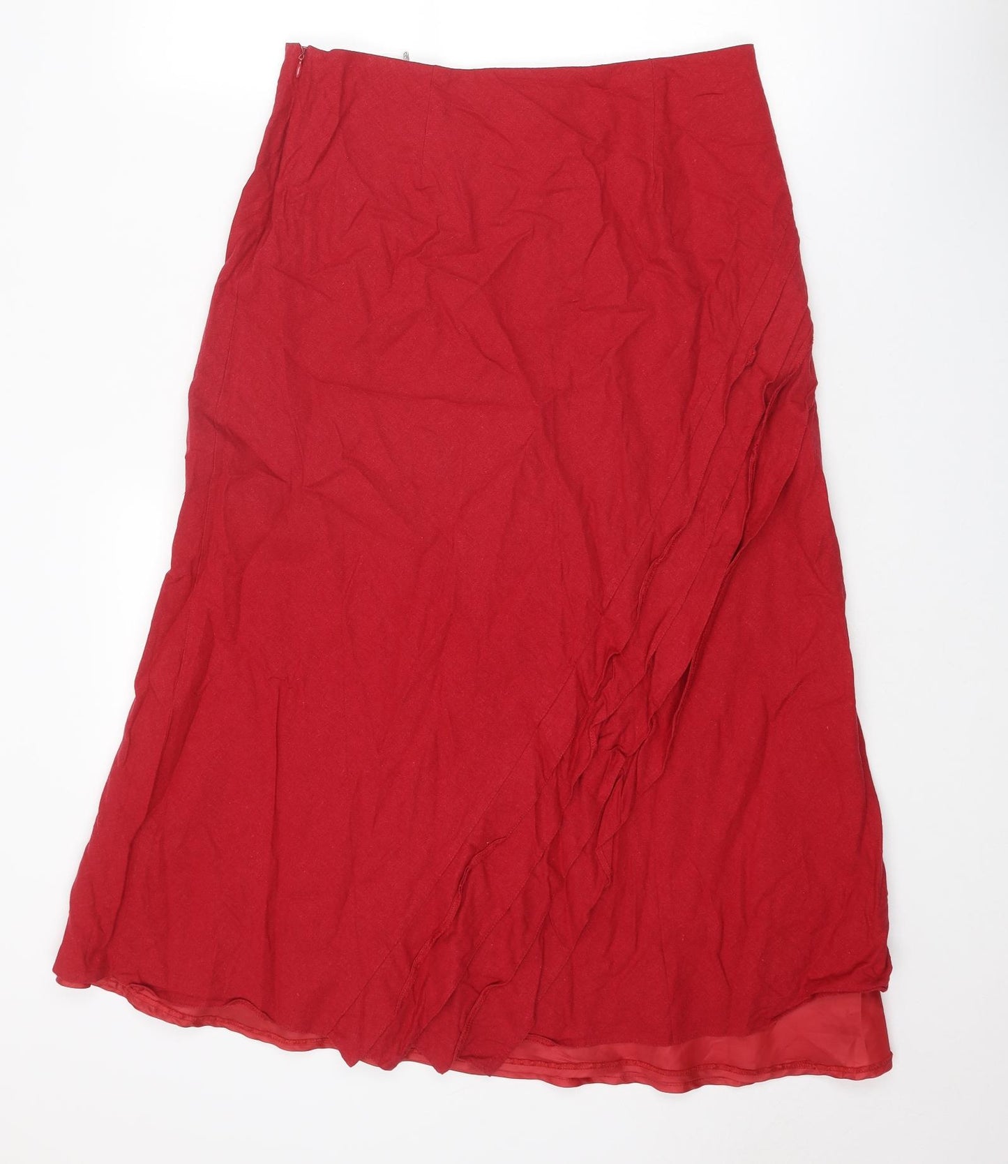 BHS Womens Red Linen A-Line Skirt Size 14 Zip