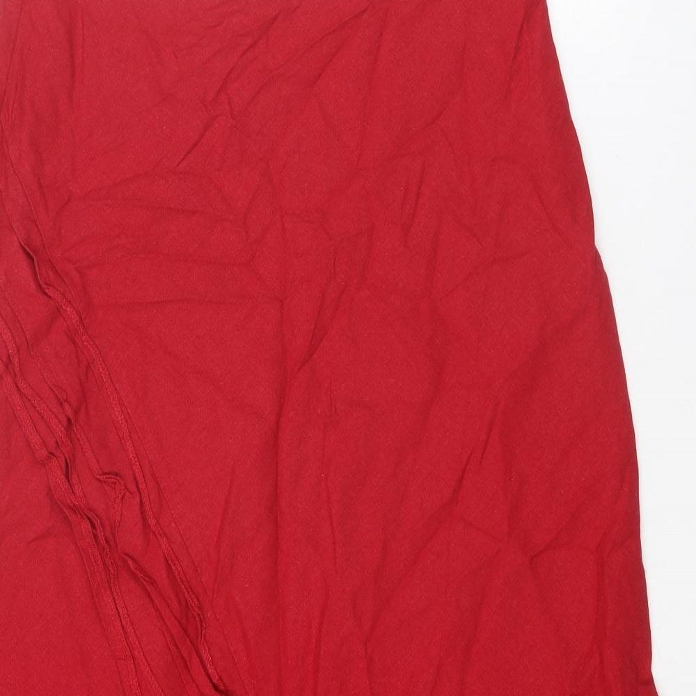 BHS Womens Red Linen A-Line Skirt Size 14 Zip