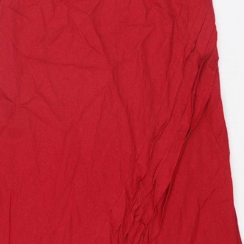 BHS Womens Red Linen A-Line Skirt Size 14 Zip