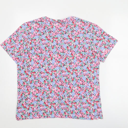 Marks and Spencer Womens Multicoloured Floral Cotton Basic T-Shirt Size 12 Round Neck
