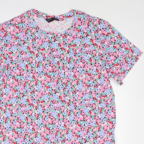 Marks and Spencer Womens Multicoloured Floral Cotton Basic T-Shirt Size 12 Round Neck