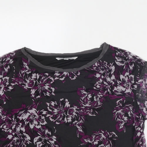 Adrienne Vittadini Womens Grey Floral Polyester Basic T-Shirt Size S Round Neck