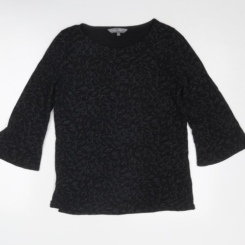 Principles Womens Black Geometric Polyester Basic Blouse Size 12 Round Neck