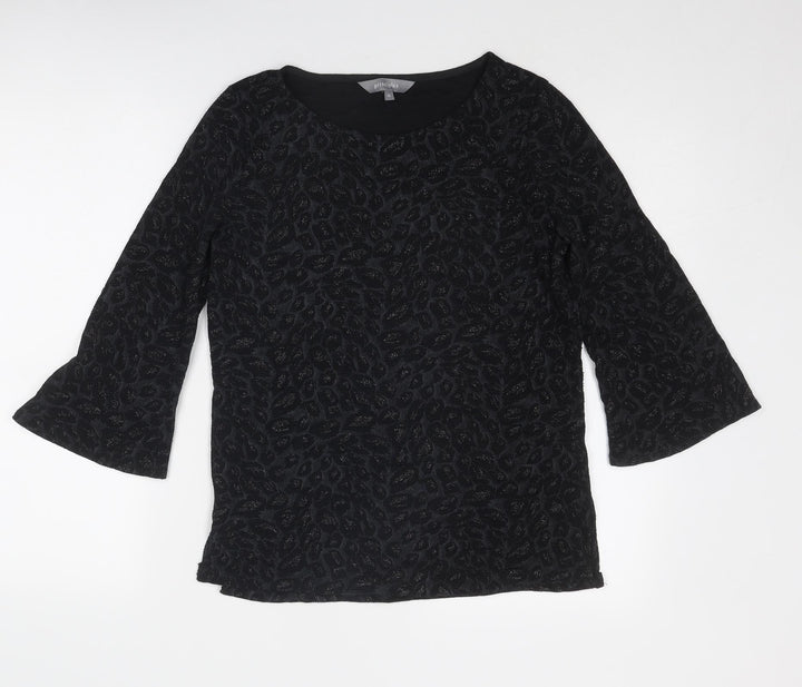 Principles Womens Black Geometric Polyester Basic Blouse Size 12 Round Neck