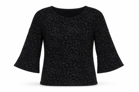 Front view of Principles women’s black geometric polyester basic blouse, size UK 12, round neck