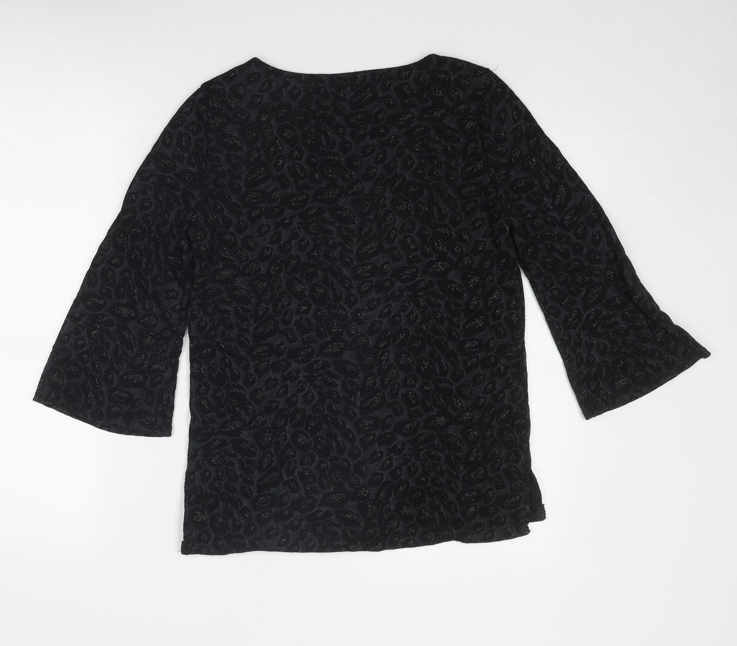 Principles Womens Black Geometric Polyester Basic Blouse Size 12 Round Neck