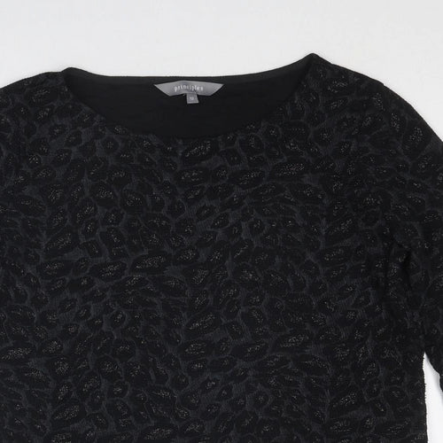 Principles Womens Black Geometric Polyester Basic Blouse Size 12 Round Neck