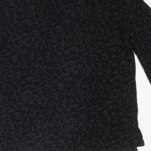Principles Womens Black Geometric Polyester Basic Blouse Size 12 Round Neck