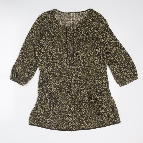 NEXT Womens Brown Geometric Acrylic Basic Blouse Size 12 Round Neck