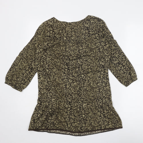NEXT Womens Brown Geometric Acrylic Basic Blouse Size 12 Round Neck