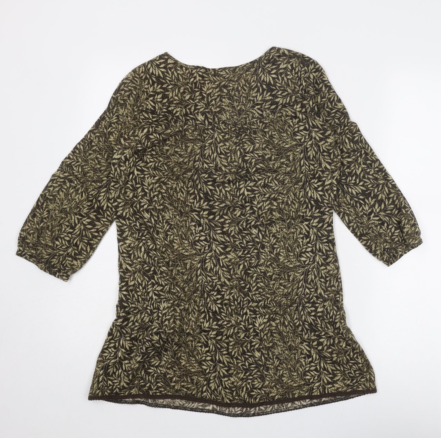 NEXT Womens Brown Geometric Acrylic Basic Blouse Size 12 Round Neck