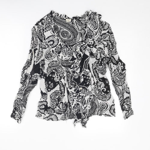 River Island Womens Black Geometric Viscose Basic Blouse Size 12 Round Neck