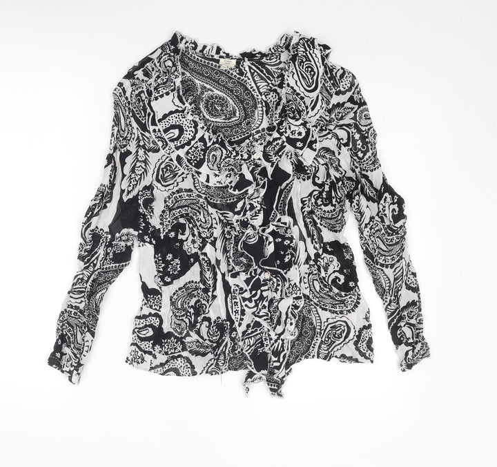 River Island Womens Black Geometric Viscose Basic Blouse Size 12 Round Neck