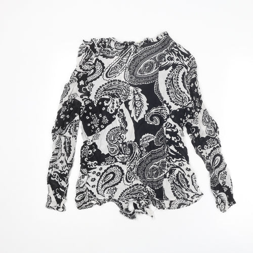River Island Womens Black Geometric Viscose Basic Blouse Size 12 Round Neck