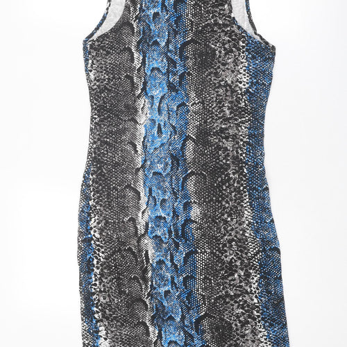 Club L Womens Grey Animal Print Polyester A-Line Size 14 Roll Neck Pullover - Snakeskin pattern