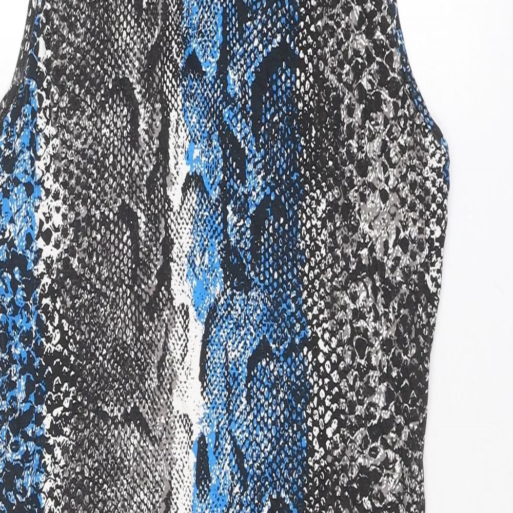 Club L Womens Grey Animal Print Polyester A-Line Size 14 Roll Neck Pullover - Snakeskin pattern