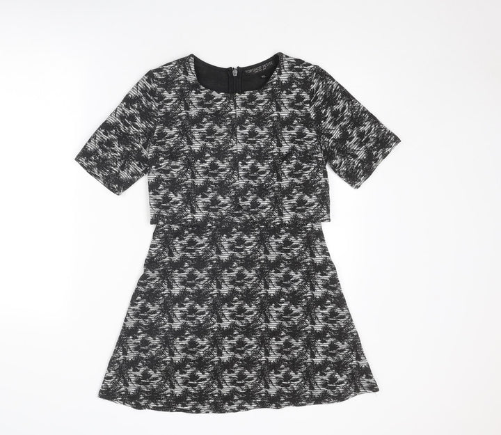 Topshop Womens Grey Floral Polyester A-Line Size 8 Round Neck Zip