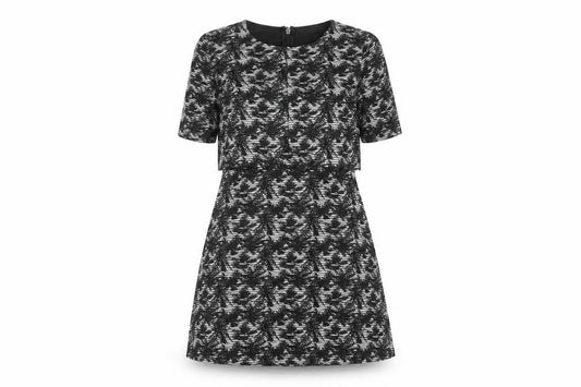 Front view of Topshop women’s grey floral polyester a-line, size UK 8, round neck zip