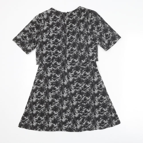 Topshop Womens Grey Floral Polyester A-Line Size 8 Round Neck Zip