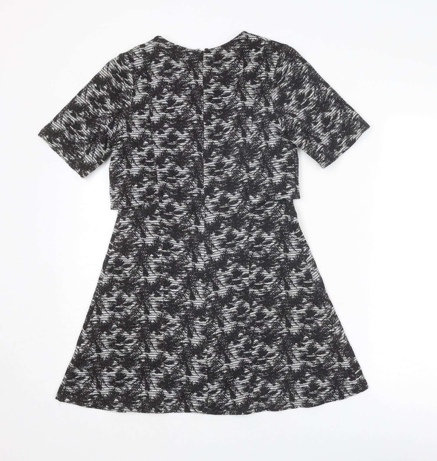 Topshop Womens Grey Floral Polyester A-Line Size 8 Round Neck Zip