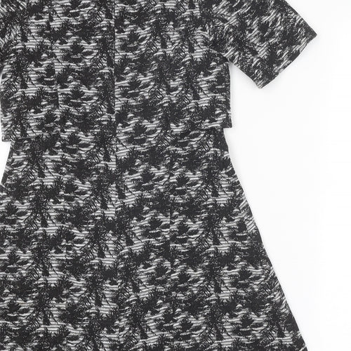 Topshop Womens Grey Floral Polyester A-Line Size 8 Round Neck Zip