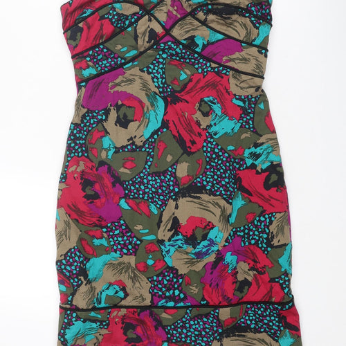 ASOS Womens Multicoloured Floral Cotton A-Line Size 10 Off the Shoulder Zip
