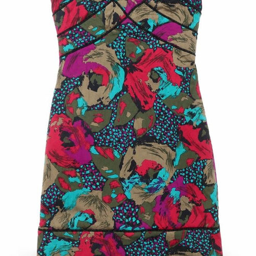 ASOS Womens Multicoloured Floral Cotton A-Line Size 10 Off the Shoulder Zip
