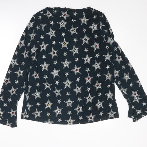 NEXT Womens Grey Geometric Polyester Basic Blouse Size 14 Round Neck - Star Print