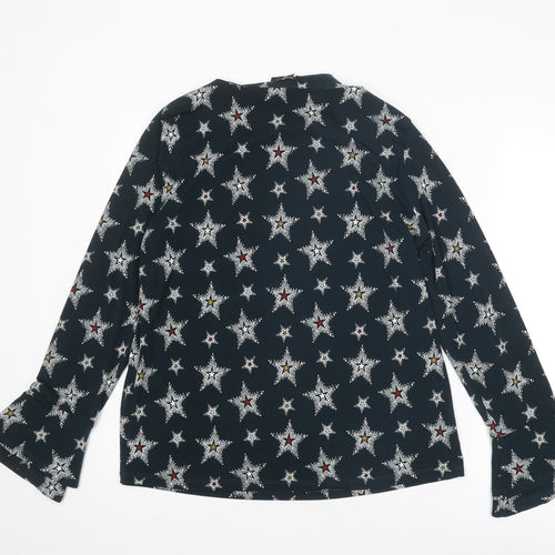 NEXT Womens Grey Geometric Polyester Basic Blouse Size 14 Round Neck - Star Print