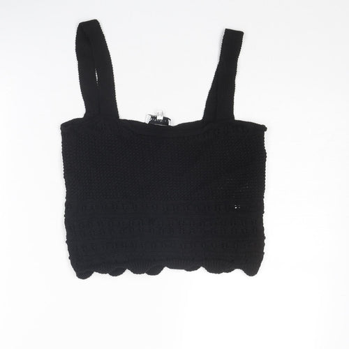 Warehouse Womens Black Cotton Cropped Tank Size 10 Square Neck