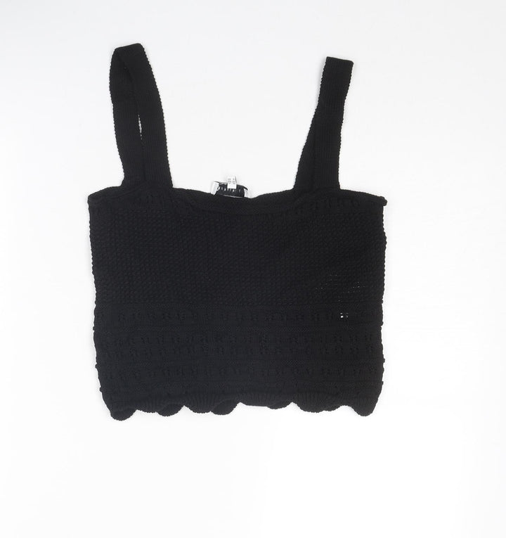 Warehouse Womens Black Cotton Cropped Tank Size 10 Square Neck