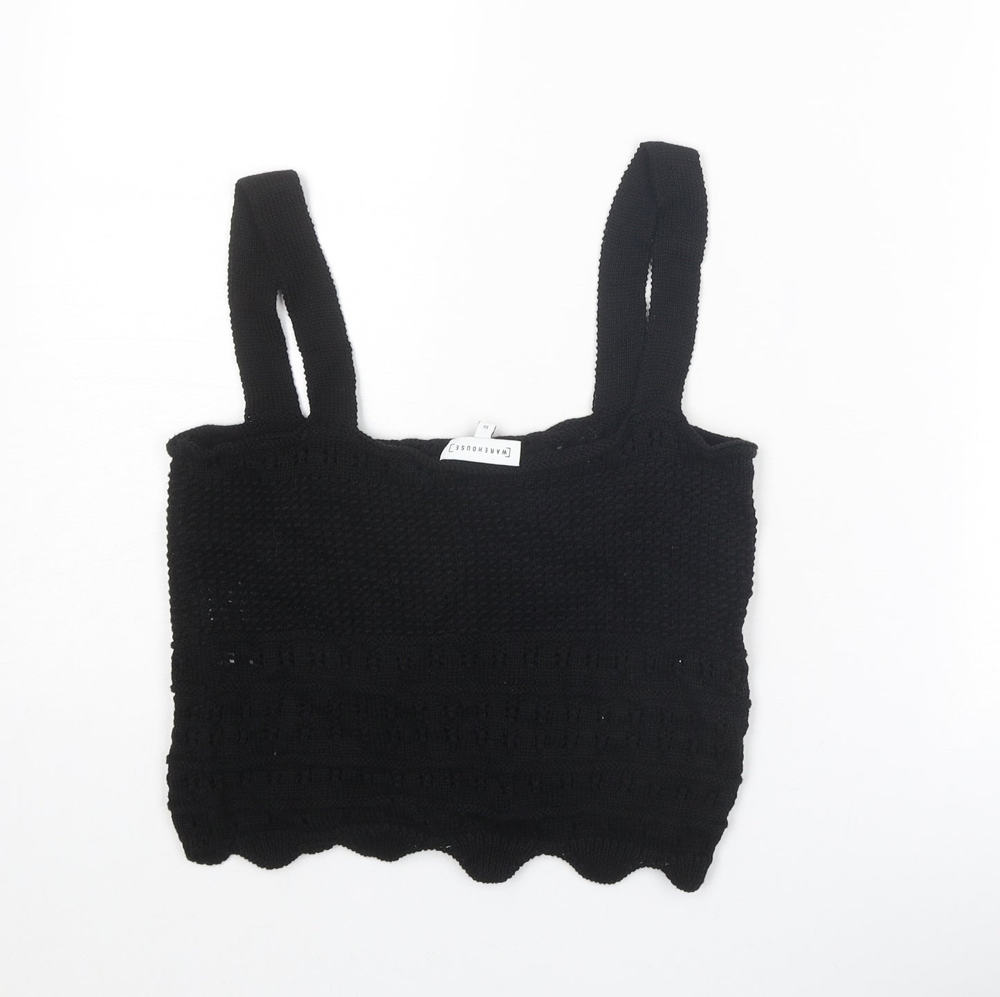 Warehouse Womens Black Cotton Cropped Tank Size 10 Square Neck