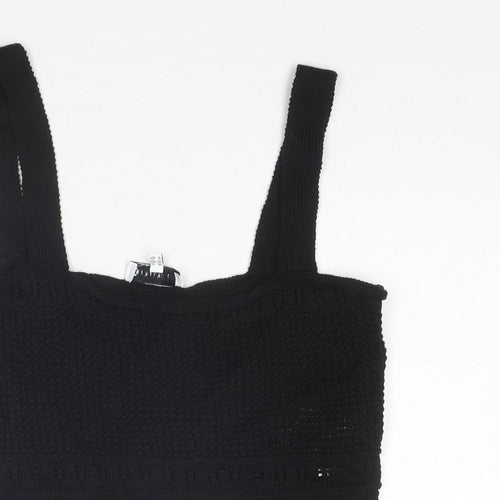 Warehouse Womens Black Cotton Cropped Tank Size 10 Square Neck