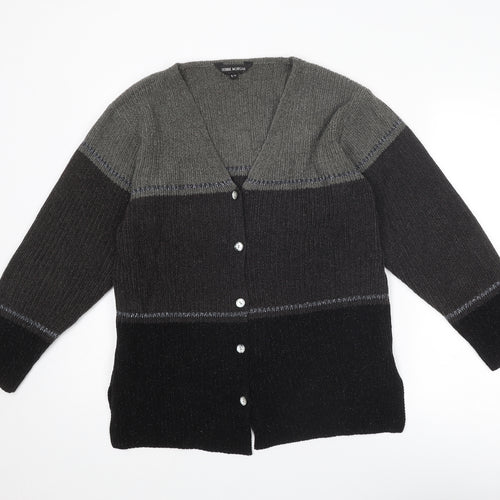 Debbie Morgan Womens Grey V-Neck Geometric Acrylic Cardigan Jumper Size S