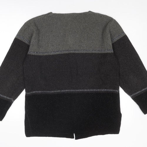 Debbie Morgan Womens Grey V-Neck Geometric Acrylic Cardigan Jumper Size S