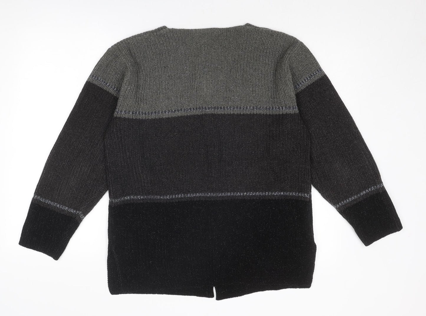 Debbie Morgan Womens Grey V-Neck Geometric Acrylic Cardigan Jumper Size S