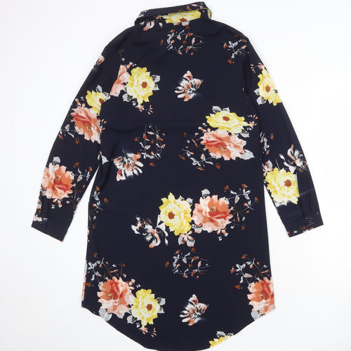 Mela London Womens Blue Floral Polyester Skater Dress Size 8 Collared Button