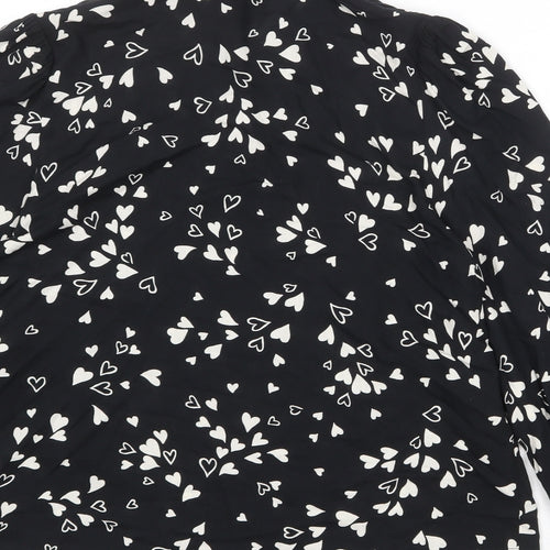 Nobody's Child Womens Black Geometric Viscose Basic Button-Up Size 14 Collared - Heart Pattern