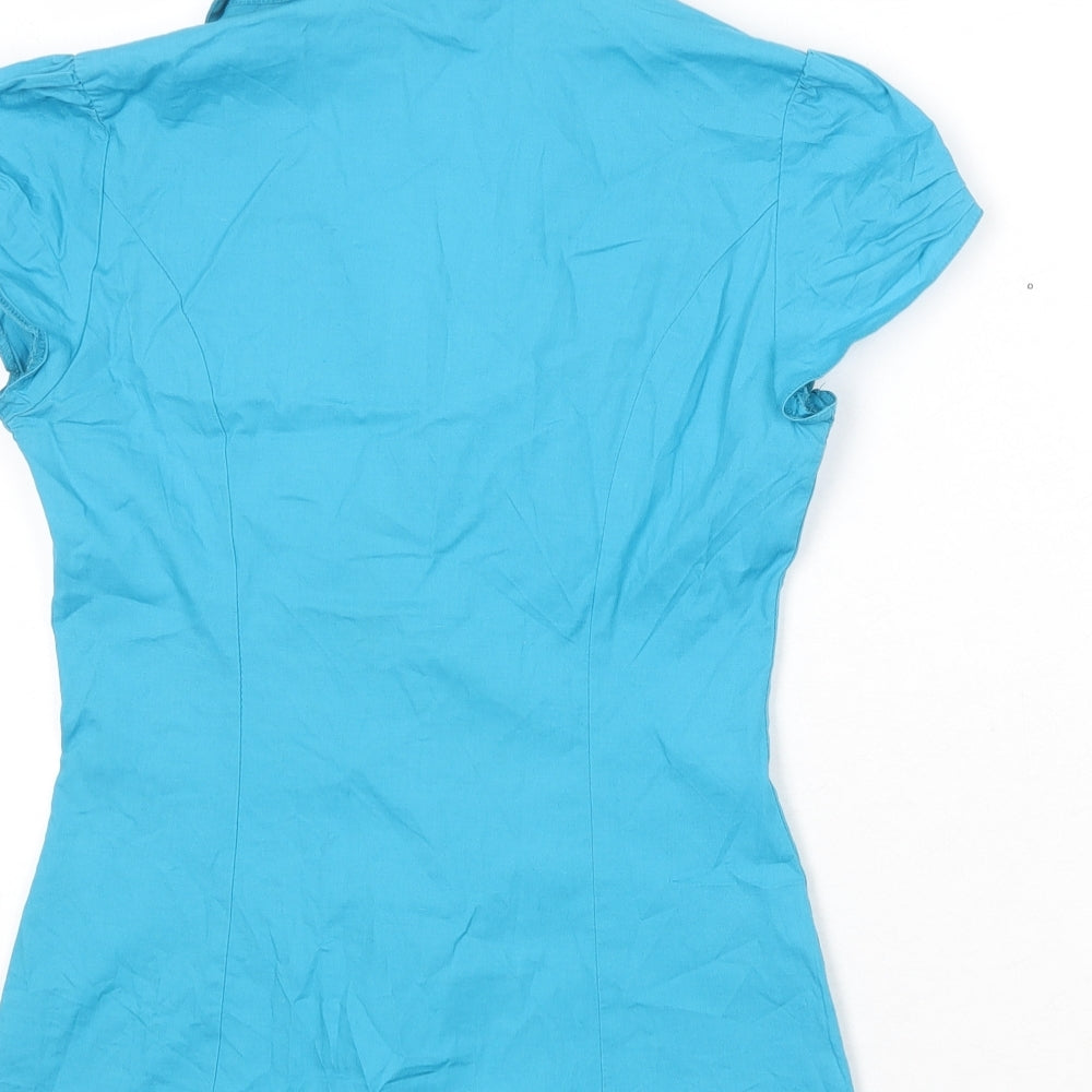 Dorothy Perkins Womens Blue Cotton Basic Button-Up Size 6 Collared
