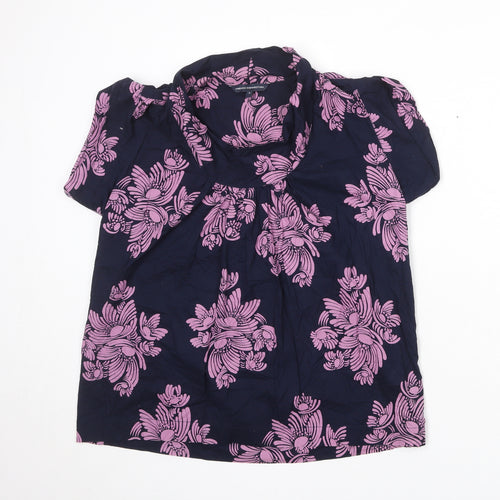 French Connection Womens Blue Floral 100% Cotton Basic Blouse Size 8 Mock Neck